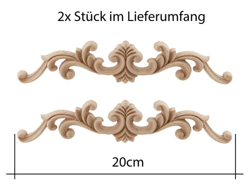 Floral applikation holz - 2x,
